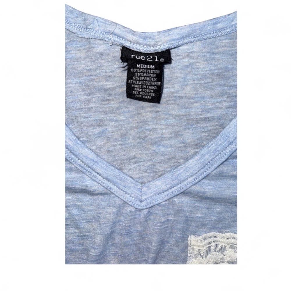 Rue21 Light Blue Tee with Lace Accents, WOMENS SIZE M boho layering romantic - Picture 3 of 4